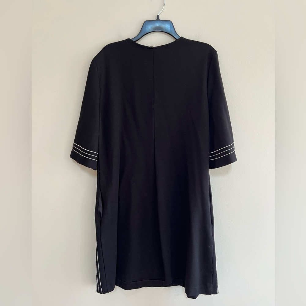 Melissa Nepton Taha Dress Flared 1/2 Sleeves, Black w/ White Detail Stitching, L - Picture 2 of 10